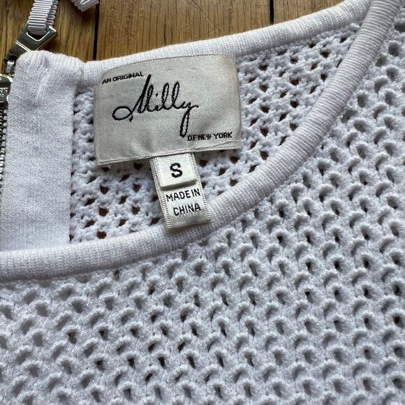 Milly New York Size S White Crochet Trim Sleeveless Knit Bodycon Peplum Dress - Picture 14 of 16